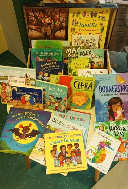 viele Bücher in einem Koffer