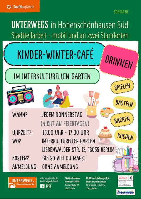 Kinder-Winter-Café: Spielen, Basteln, Backen, Kochen für Kinder in Berlin Hohenschönhausen Süd, jeden Donnerstag 15-17 Uhr.