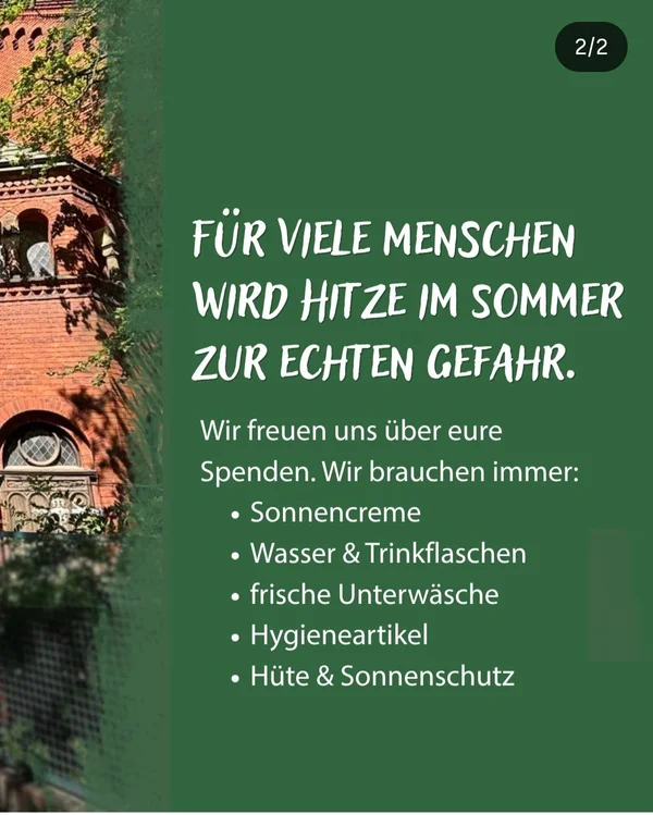 Plakat was währende der Hitzehilfe angeboten wird